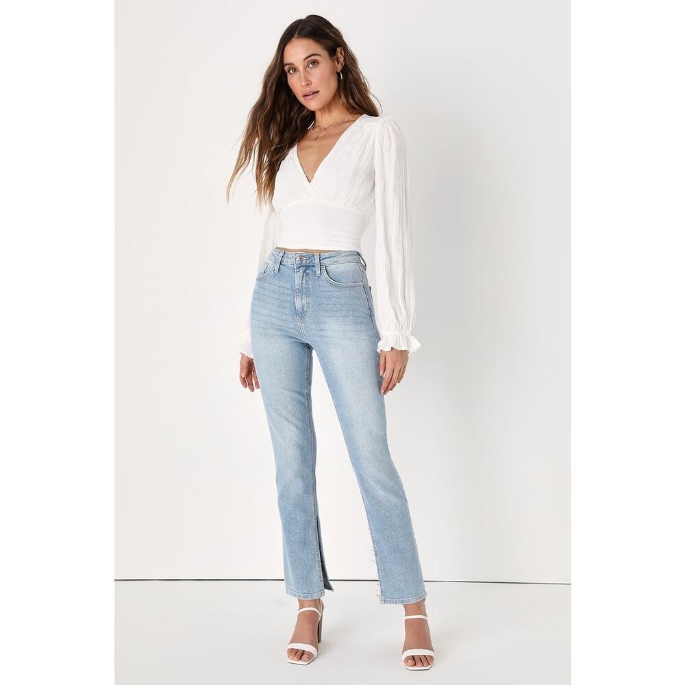 Lulu's White Bring the Pleat White Pleated Long Sleeve Cropped Top - Medium - Picture 9 of 9